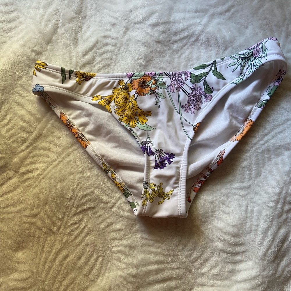 Kona Sol white floral bikini bottoms-BOTTOMS ONLY